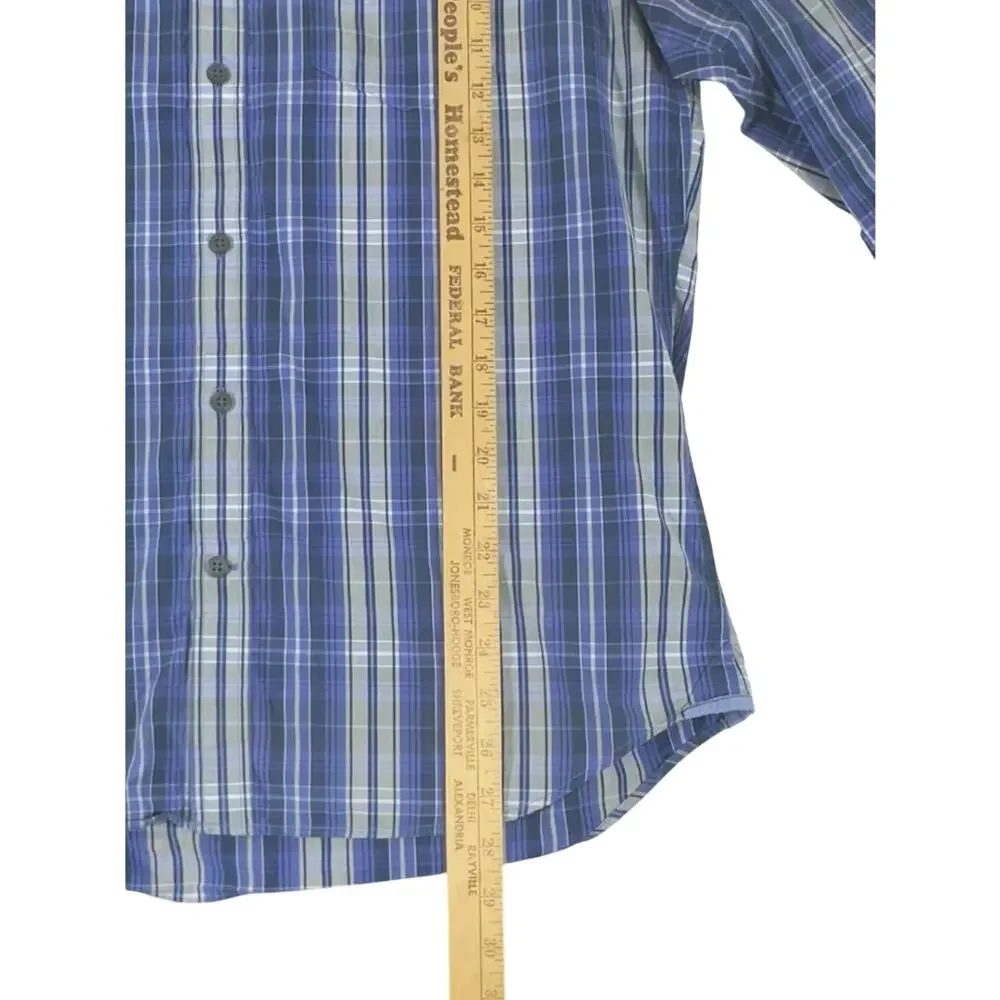 Banana Republic Mens Button Up‎ Shirt Size Medium 15-15.5 Blue Plaid 100% Cotton